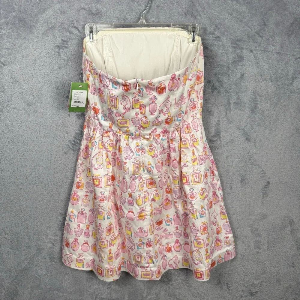 Lilly Pulitzer Strapless Lottie Dress Pink Perfume Bottle Novelty Print 8 New - Picture 4 of 11